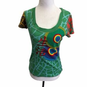 Desigual Colorful Graphic Scoop Neck T-Shirt Top Size S